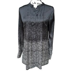 Tuzzi Black Silver Button Down Blouse Elegant Silky Long Sleeve Size 6